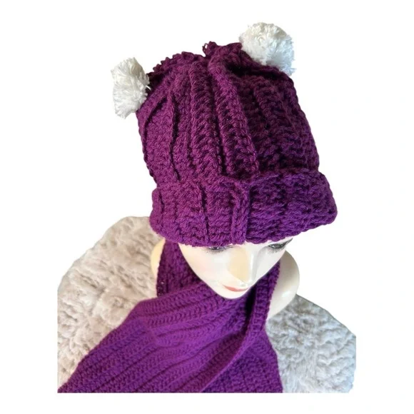Handmade Bright Purple Crochet Hat & Scarf Set – Cozy & Stylish - Picture 3 of 9